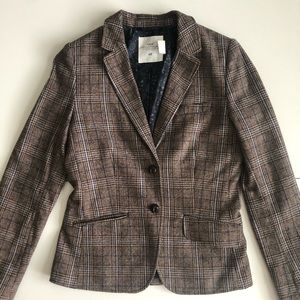 Wool Elbow Patch Plaid Blazer